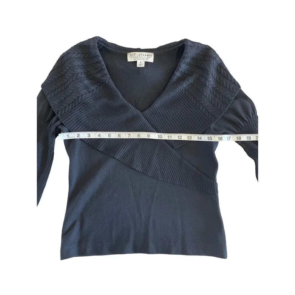 Vintage St.‎ John Collection Marie Gray Black Knit Wrap Bell Sleeve Sweater Sz 0